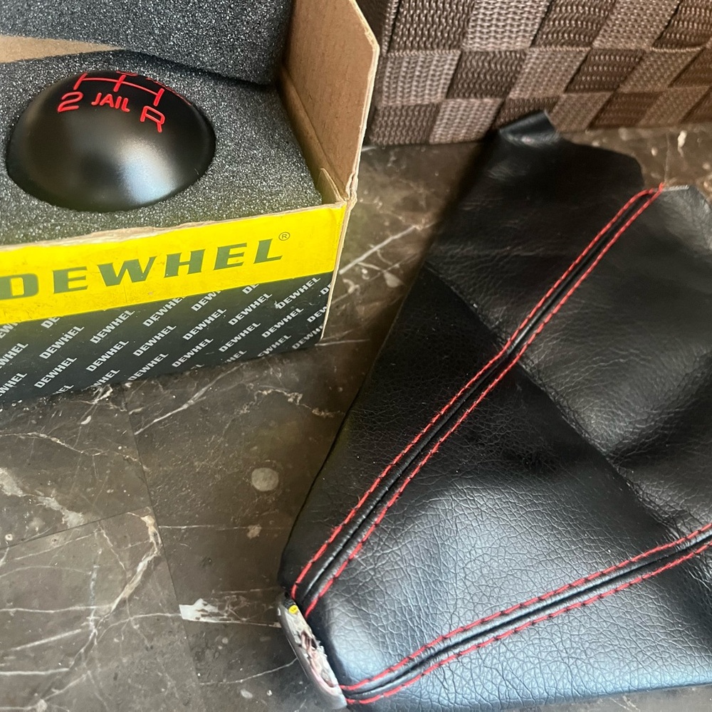 Black Gear Shift Knob with Red Accents & cover